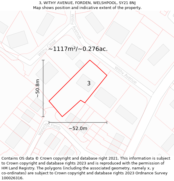 3, WITHY AVENUE, FORDEN, WELSHPOOL, SY21 8NJ: Plot and title map