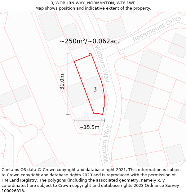 3, WOBURN WAY, NORMANTON, WF6 1WE: Plot and title map