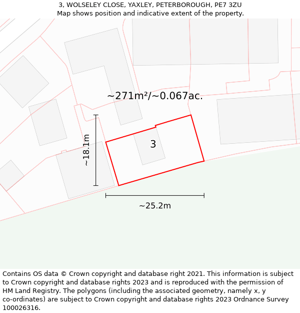 3, WOLSELEY CLOSE, YAXLEY, PETERBOROUGH, PE7 3ZU: Plot and title map