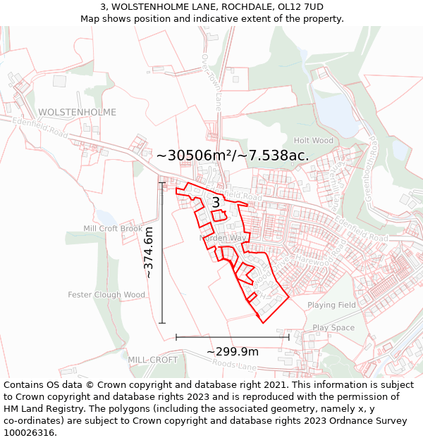 3, WOLSTENHOLME LANE, ROCHDALE, OL12 7UD: Plot and title map