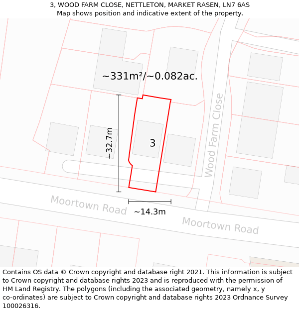 3, WOOD FARM CLOSE, NETTLETON, MARKET RASEN, LN7 6AS: Plot and title map