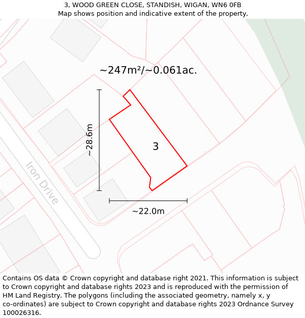 3, WOOD GREEN CLOSE, STANDISH, WIGAN, WN6 0FB: Plot and title map