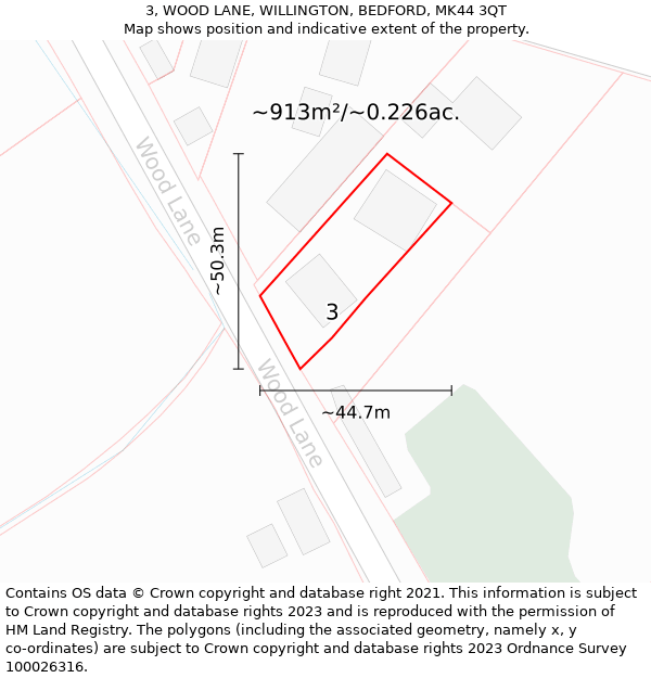 3, WOOD LANE, WILLINGTON, BEDFORD, MK44 3QT: Plot and title map