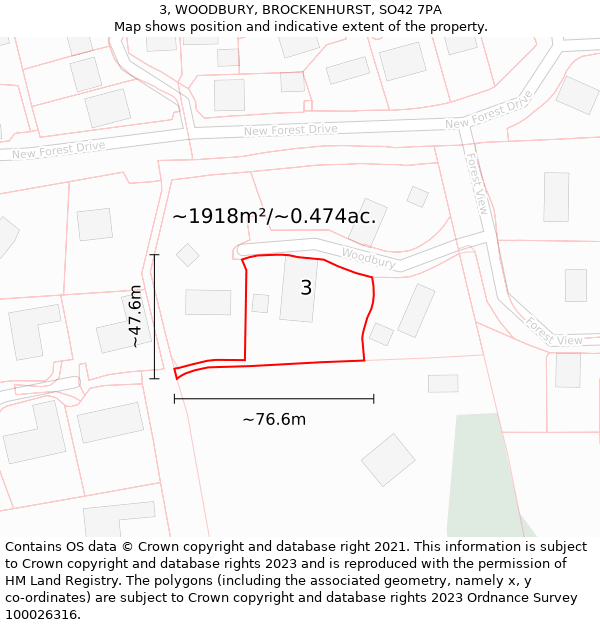 3, WOODBURY, BROCKENHURST, SO42 7PA: Plot and title map