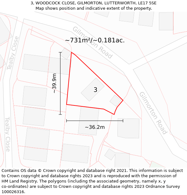 3, WOODCOCK CLOSE, GILMORTON, LUTTERWORTH, LE17 5SE: Plot and title map