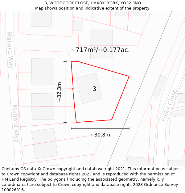 3, WOODCOCK CLOSE, HAXBY, YORK, YO32 3NQ: Plot and title map