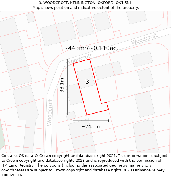 3, WOODCROFT, KENNINGTON, OXFORD, OX1 5NH: Plot and title map