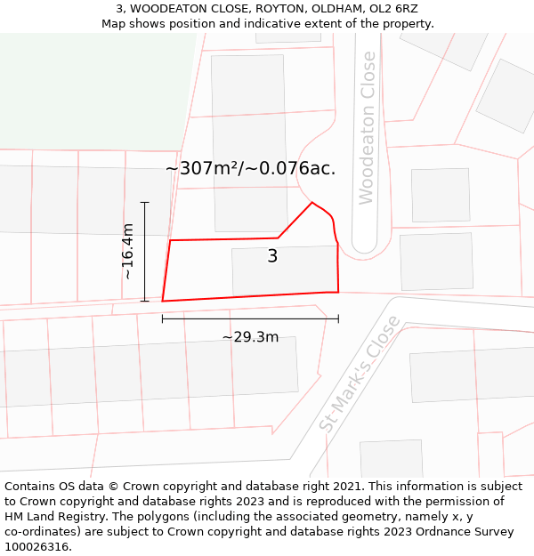 3, WOODEATON CLOSE, ROYTON, OLDHAM, OL2 6RZ: Plot and title map