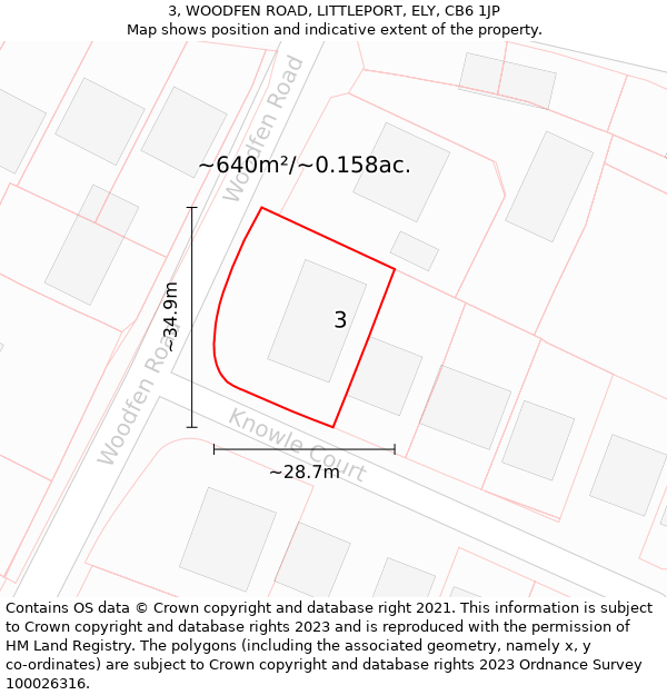 3, WOODFEN ROAD, LITTLEPORT, ELY, CB6 1JP: Plot and title map