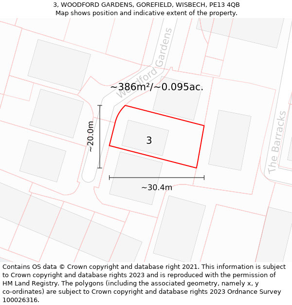 3, WOODFORD GARDENS, GOREFIELD, WISBECH, PE13 4QB: Plot and title map