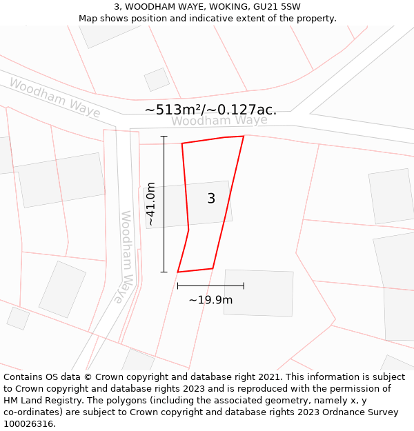 3, WOODHAM WAYE, WOKING, GU21 5SW: Plot and title map