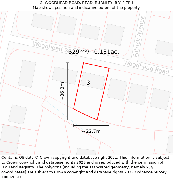 3, WOODHEAD ROAD, READ, BURNLEY, BB12 7PH: Plot and title map