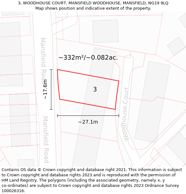 3, WOODHOUSE COURT, MANSFIELD WOODHOUSE, MANSFIELD, NG19 9LQ: Plot and title map