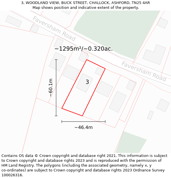 3, WOODLAND VIEW, BUCK STREET, CHALLOCK, ASHFORD, TN25 4AR: Plot and title map