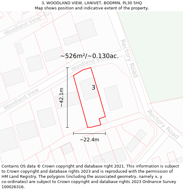 3, WOODLAND VIEW, LANIVET, BODMIN, PL30 5HQ: Plot and title map