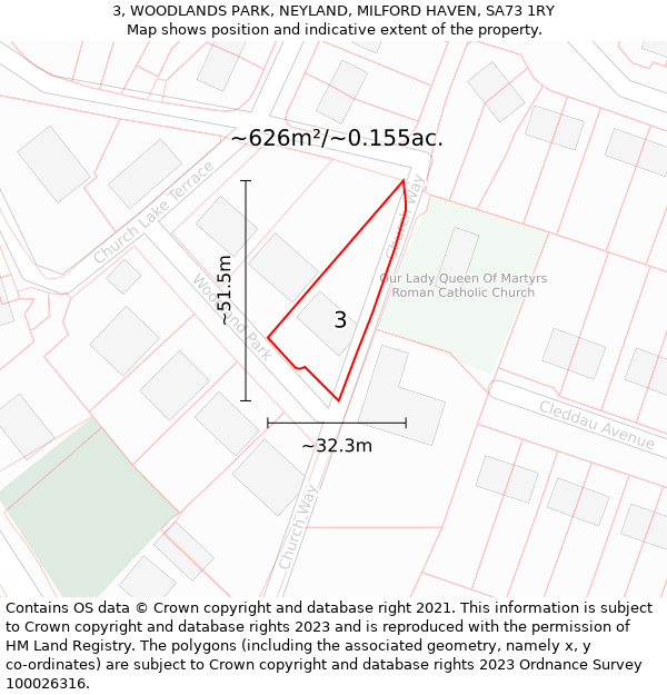 3, WOODLANDS PARK, NEYLAND, MILFORD HAVEN, SA73 1RY: Plot and title map