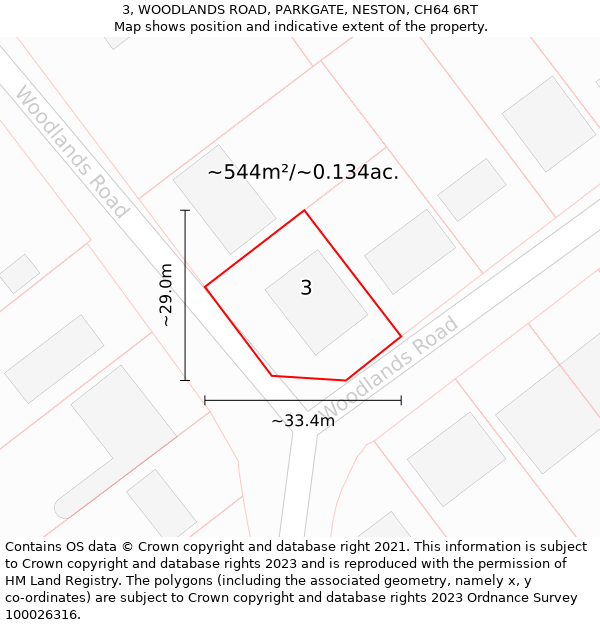 3, WOODLANDS ROAD, PARKGATE, NESTON, CH64 6RT: Plot and title map