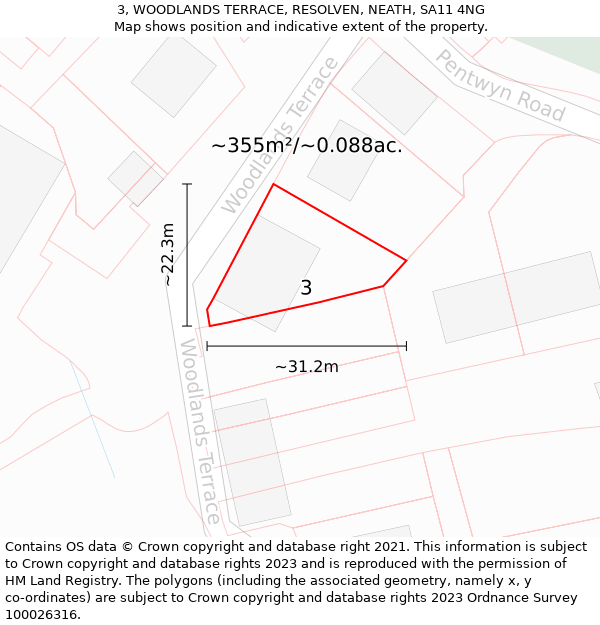 3, WOODLANDS TERRACE, RESOLVEN, NEATH, SA11 4NG: Plot and title map