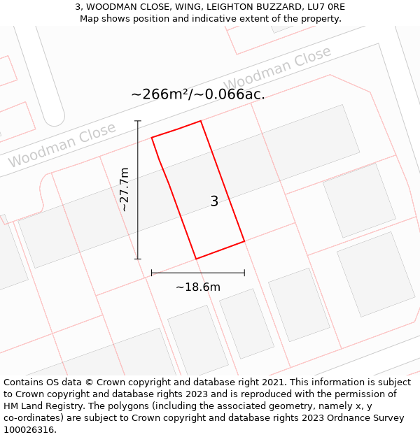 3, WOODMAN CLOSE, WING, LEIGHTON BUZZARD, LU7 0RE: Plot and title map