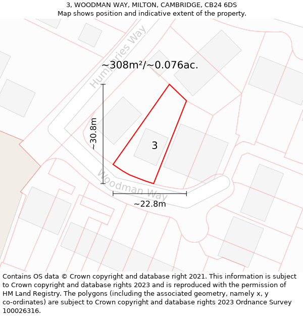 3, WOODMAN WAY, MILTON, CAMBRIDGE, CB24 6DS: Plot and title map