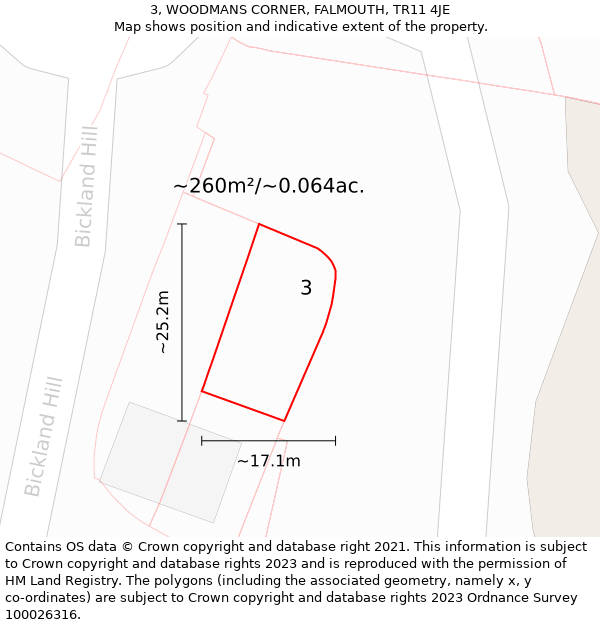 3, WOODMANS CORNER, FALMOUTH, TR11 4JE: Plot and title map