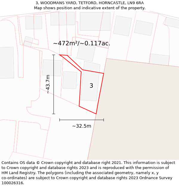 3, WOODMANS YARD, TETFORD, HORNCASTLE, LN9 6RA: Plot and title map