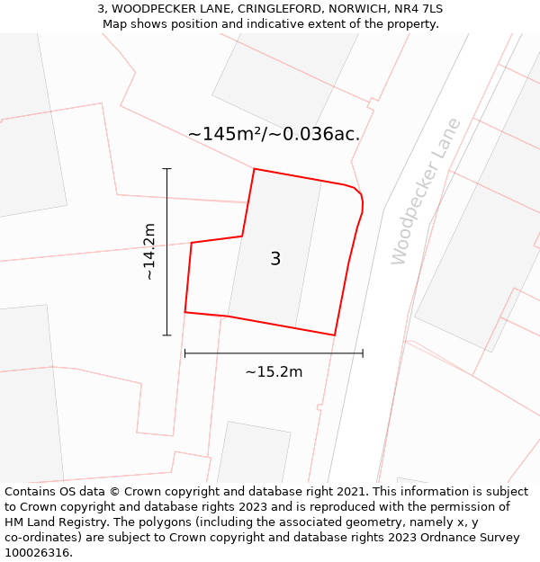 3, WOODPECKER LANE, CRINGLEFORD, NORWICH, NR4 7LS: Plot and title map