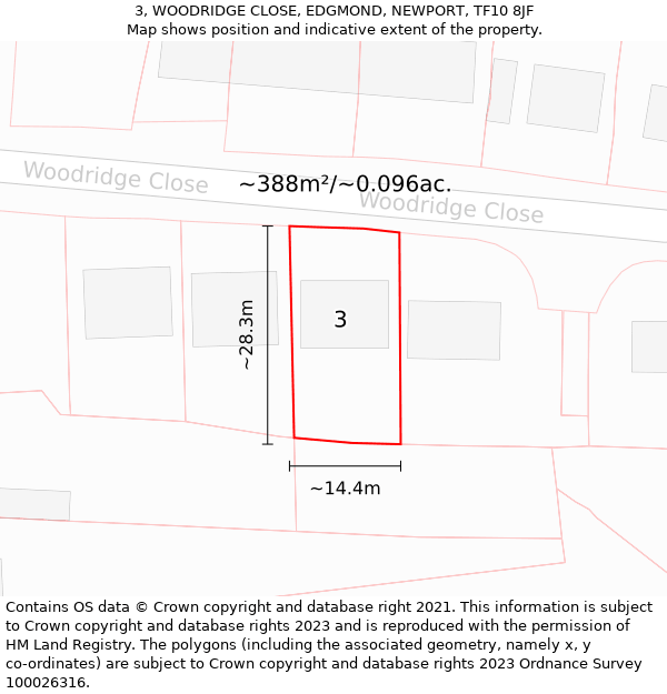 3, WOODRIDGE CLOSE, EDGMOND, NEWPORT, TF10 8JF: Plot and title map