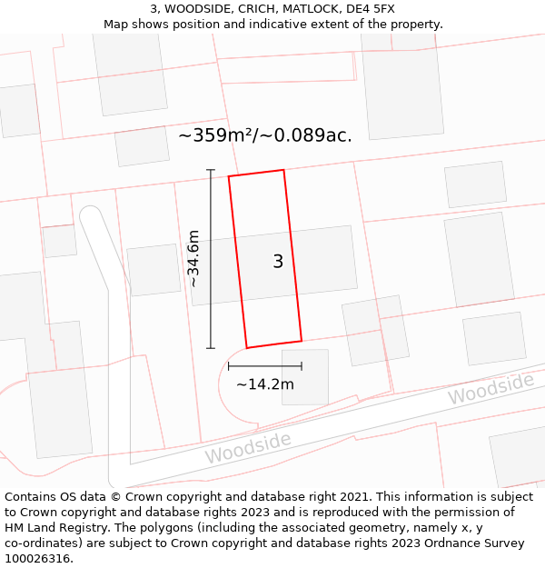 3, WOODSIDE, CRICH, MATLOCK, DE4 5FX: Plot and title map