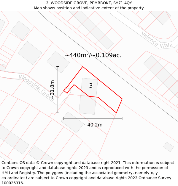 3, WOODSIDE GROVE, PEMBROKE, SA71 4QY: Plot and title map
