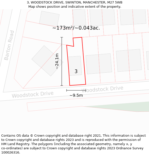 3, WOODSTOCK DRIVE, SWINTON, MANCHESTER, M27 5WB: Plot and title map