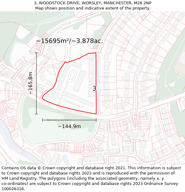 3, WOODSTOCK DRIVE, WORSLEY, MANCHESTER, M28 2NP: Plot and title map
