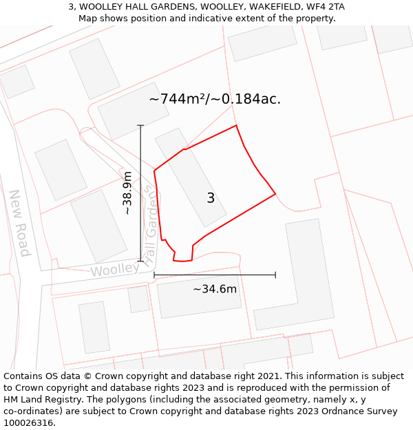 3, WOOLLEY HALL GARDENS, WOOLLEY, WAKEFIELD, WF4 2TA: Plot and title map