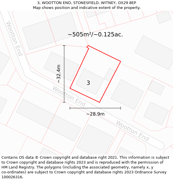 3, WOOTTON END, STONESFIELD, WITNEY, OX29 8EP: Plot and title map