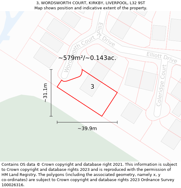 3, WORDSWORTH COURT, KIRKBY, LIVERPOOL, L32 9ST: Plot and title map