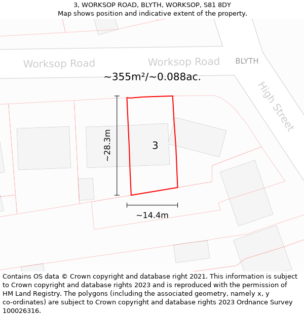 3, WORKSOP ROAD, BLYTH, WORKSOP, S81 8DY: Plot and title map