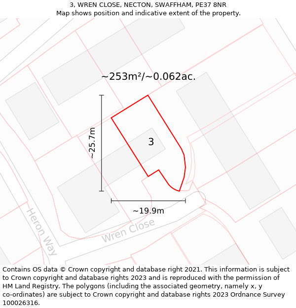 3, WREN CLOSE, NECTON, SWAFFHAM, PE37 8NR: Plot and title map