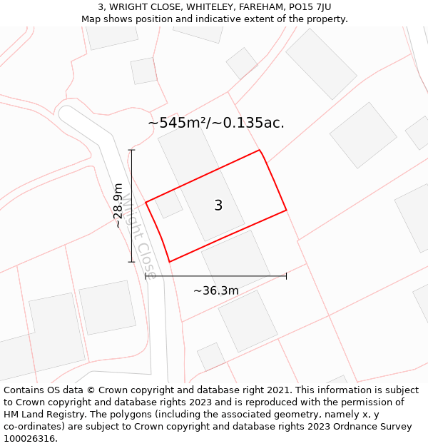 3, WRIGHT CLOSE, WHITELEY, FAREHAM, PO15 7JU: Plot and title map