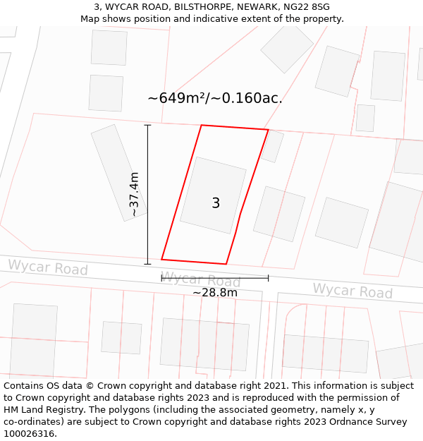 3, WYCAR ROAD, BILSTHORPE, NEWARK, NG22 8SG: Plot and title map