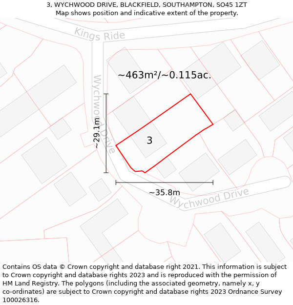 3, WYCHWOOD DRIVE, BLACKFIELD, SOUTHAMPTON, SO45 1ZT: Plot and title map