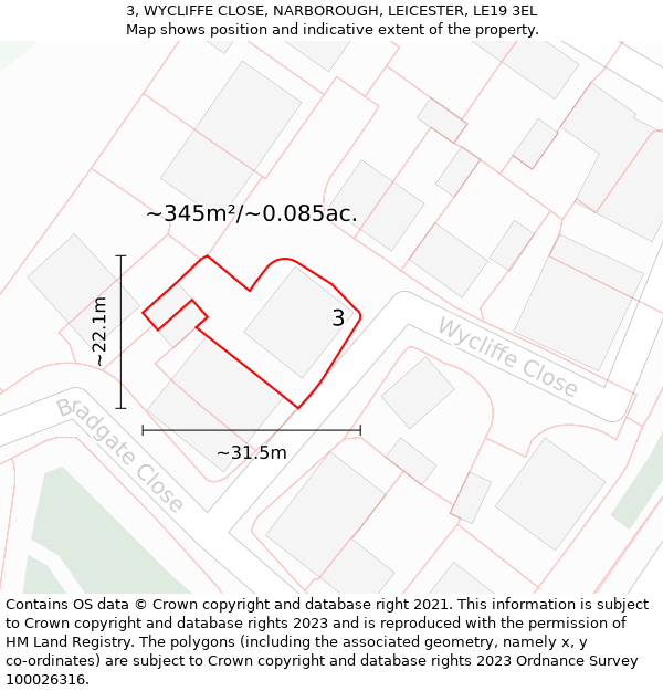 3, WYCLIFFE CLOSE, NARBOROUGH, LEICESTER, LE19 3EL: Plot and title map