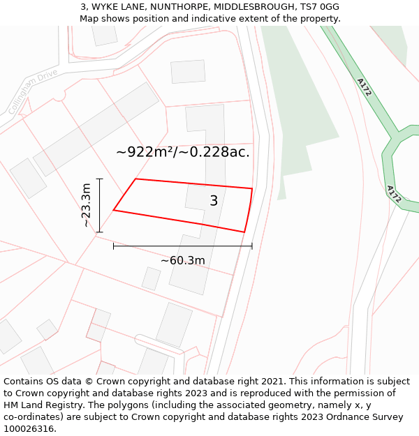 3, WYKE LANE, NUNTHORPE, MIDDLESBROUGH, TS7 0GG: Plot and title map