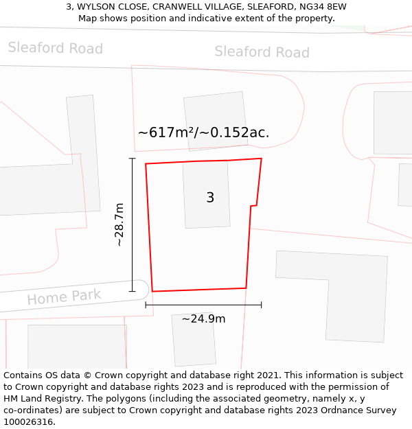 3, WYLSON CLOSE, CRANWELL VILLAGE, SLEAFORD, NG34 8EW: Plot and title map