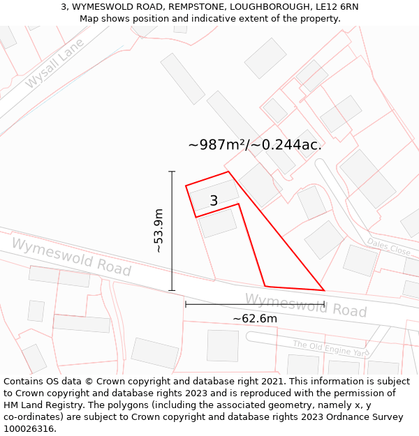 3, WYMESWOLD ROAD, REMPSTONE, LOUGHBOROUGH, LE12 6RN: Plot and title map