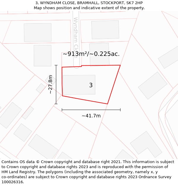 3, WYNDHAM CLOSE, BRAMHALL, STOCKPORT, SK7 2HP: Plot and title map