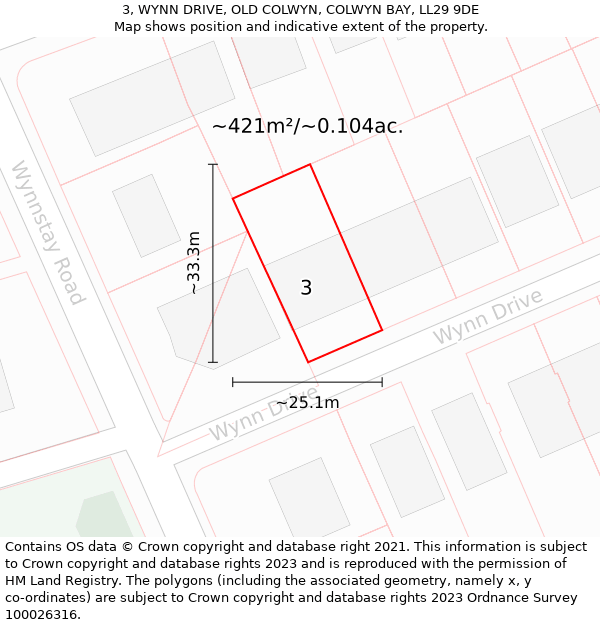 3, WYNN DRIVE, OLD COLWYN, COLWYN BAY, LL29 9DE: Plot and title map