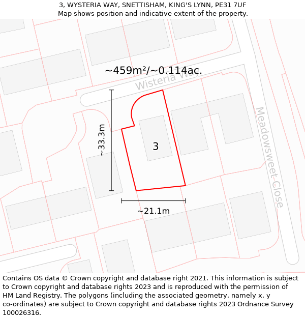 3, WYSTERIA WAY, SNETTISHAM, KING'S LYNN, PE31 7UF: Plot and title map