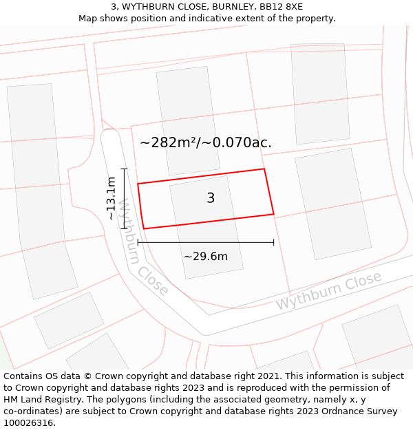 3, WYTHBURN CLOSE, BURNLEY, BB12 8XE: Plot and title map