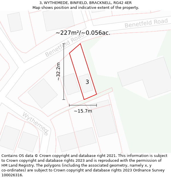 3, WYTHEMEDE, BINFIELD, BRACKNELL, RG42 4ER: Plot and title map