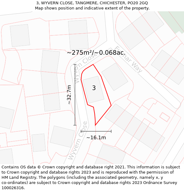 3, WYVERN CLOSE, TANGMERE, CHICHESTER, PO20 2GQ: Plot and title map